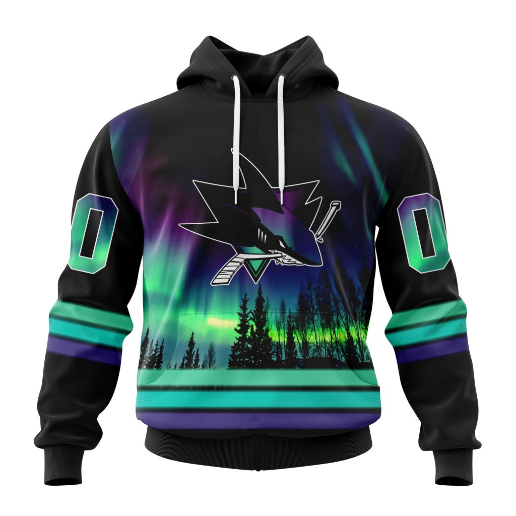Personalized NHL San Jose Sharks Hoodie Special Design With Northern Lights All Over Print 3D Hoodie Unisex