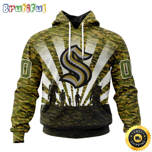 Personalized NHL Seattle Kraken All Over Print 3D Hoodie Military Camo Kits For Veterans Day And Rememberance Day