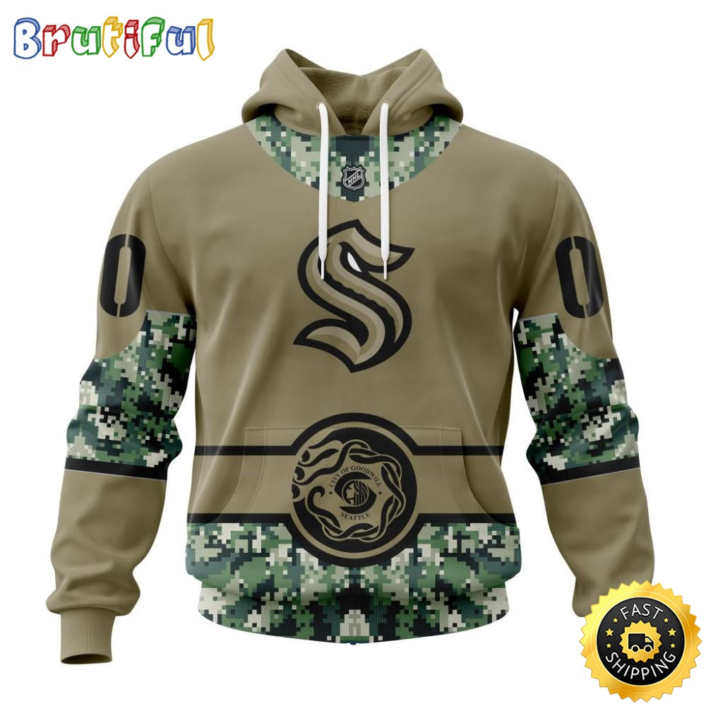 Personalized NHL Seattle Kraken Hoodie Military Camo With City Or State Flag 3D Hoodie Unisex Tshirt Hoodie