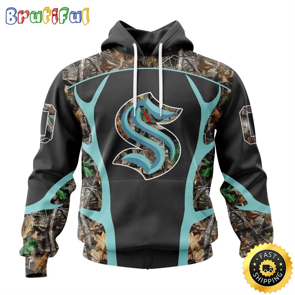 Personalized NHL Seattle Kraken Hoodie Special Camo Hunting Design All Over Print 3D Unisex Hoodie