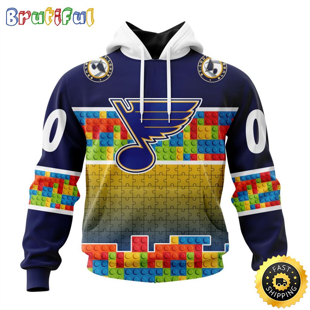 Personalized NHL St. Louis Blues All Over Print 3D Hoodie Autism Awareness Design Unisex Hoodie
