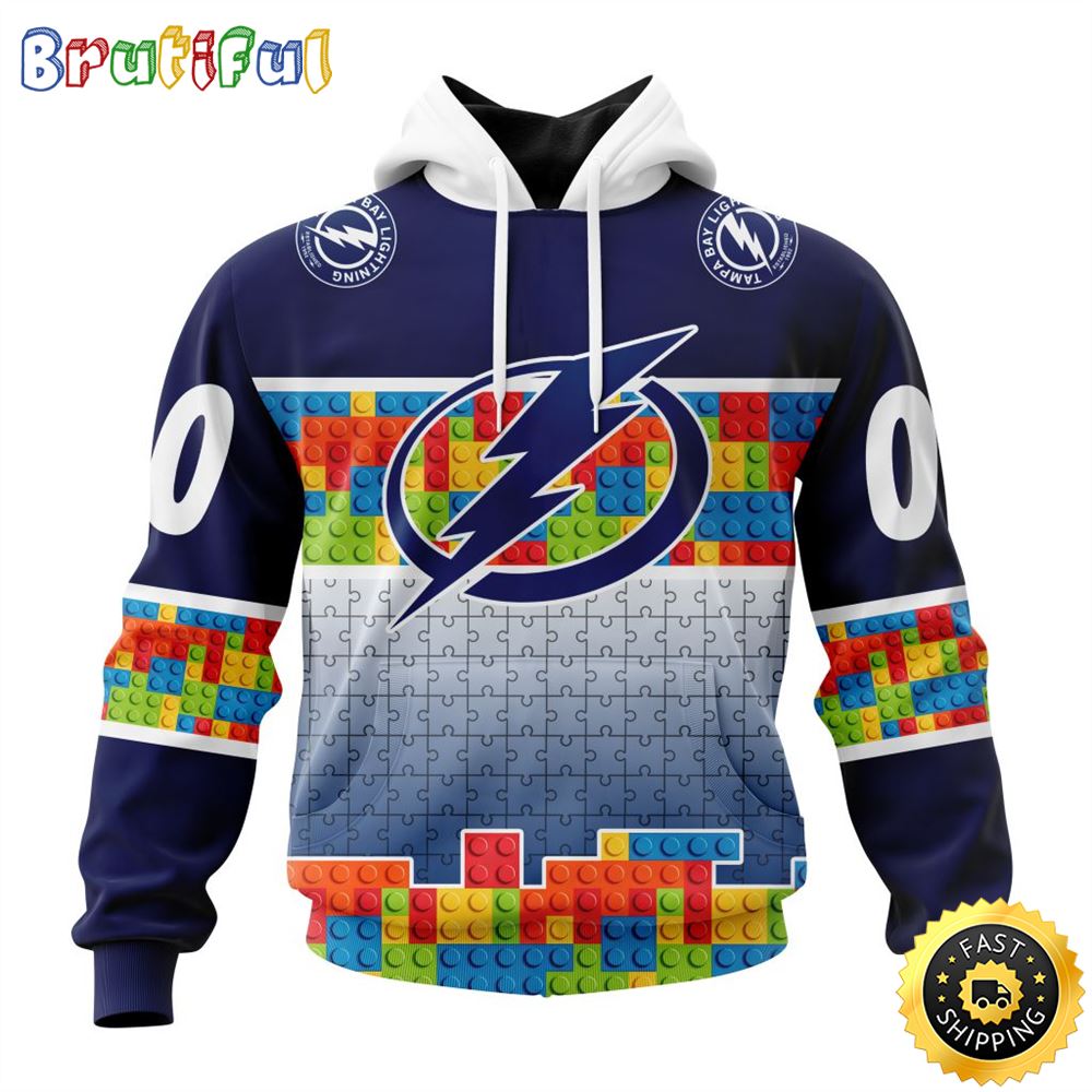 Personalized NHL Tampa Bay Lightning All Over Print 3D Hoodie Autism Awareness Design Unisex Hoodie