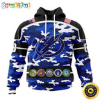 Personalized NHL Tampa Bay Lightning With Camo Team Color And Military Force Logo All Over Print 3D Hoodie Unisex Hoodie Tshirt Sweatshirt