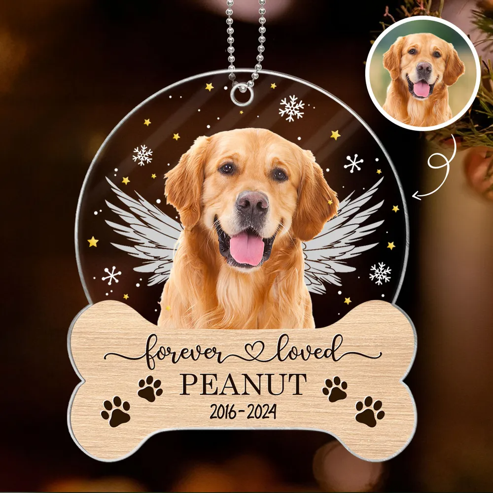 Custom Photo Pet Memorial Keepsake - Personalized Custom Shaped Acrylic Ornament - Forever Loved Sympathy Gift For Dog Lovers, Cat Lovers