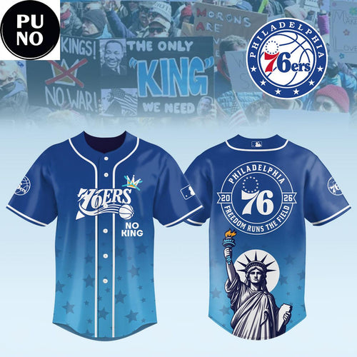 Philadelphia 76ers 2026 No Kings Freedom Runs The Field Baseball Jersey
