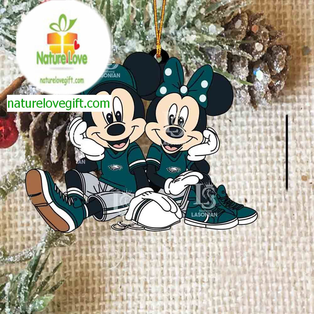 Philadelphia Eagles Mickey Minnie Mouse Football Sit NFL Acrylic Christmas Tree Decoration Ornament