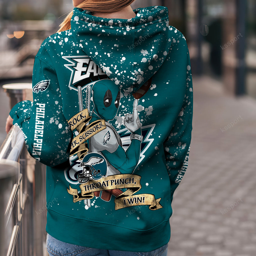 Custom NFL Philadelphia Eagles Hoodie Leggings Rock Paper Scissors Throat Punch I Win Hoodie