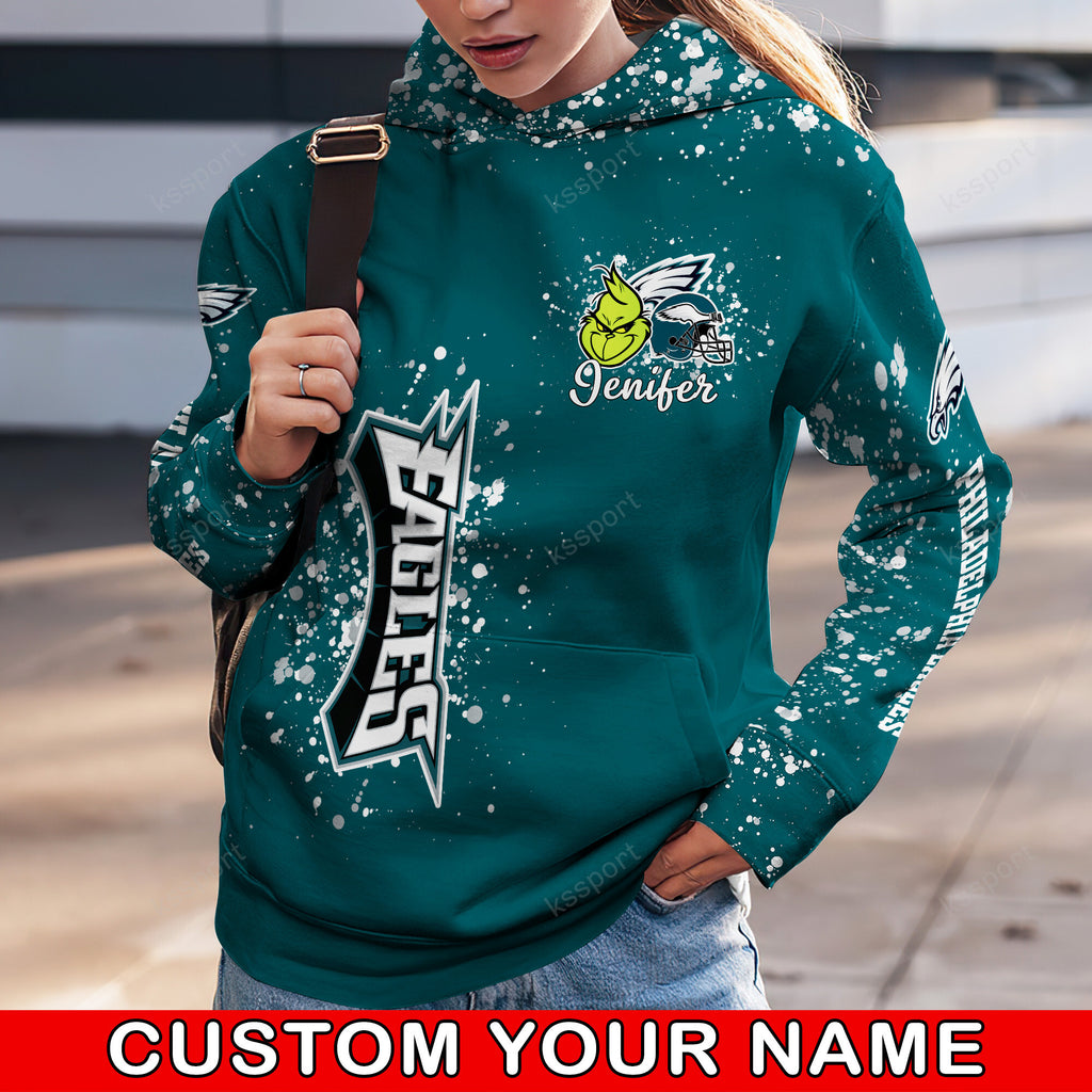 Custom NFL Philadelphia Eagles Hoodie Leggings The Grinch Hoodie Rock Paper Scissors Throat Punch I Win