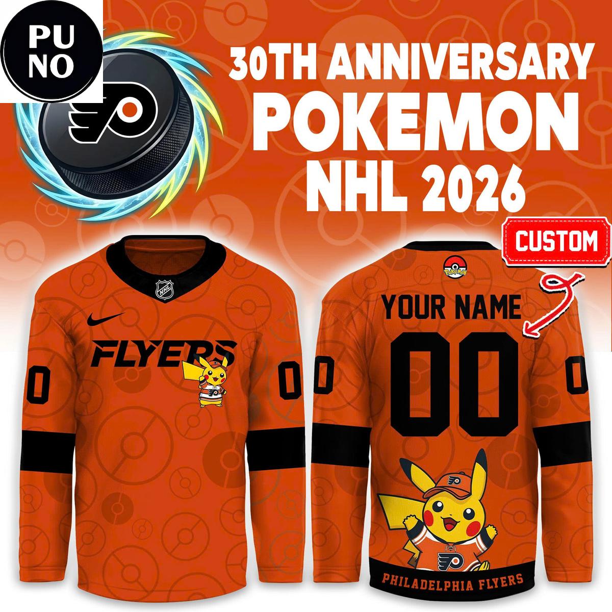 Philadelphia Flyers 30th Anniversary Pokemon 2026 Personalized Hockey Jersey