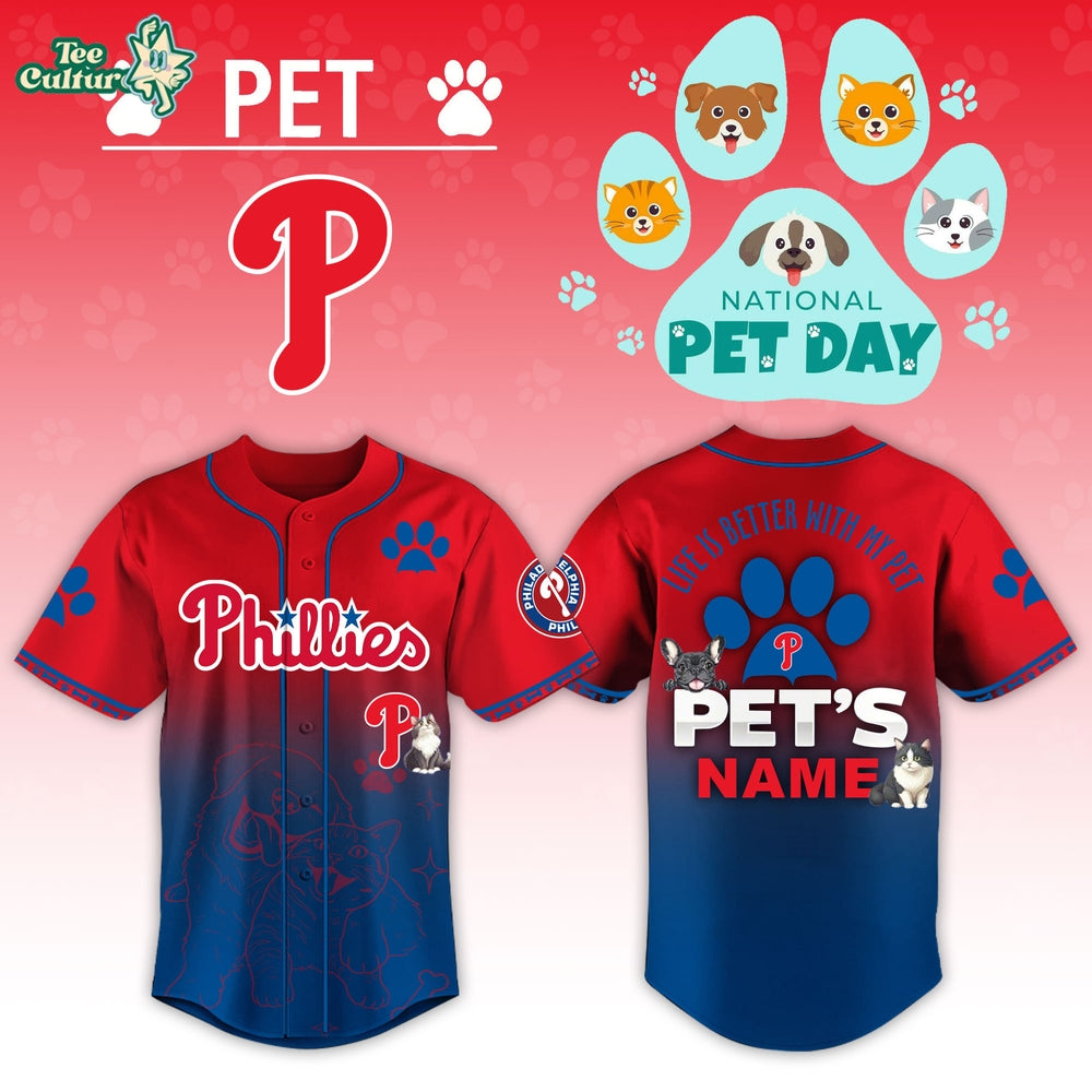 Philadelphia Phillies x National Pet Day Personalized Baseball Jersey - 3D Baseball Jersey