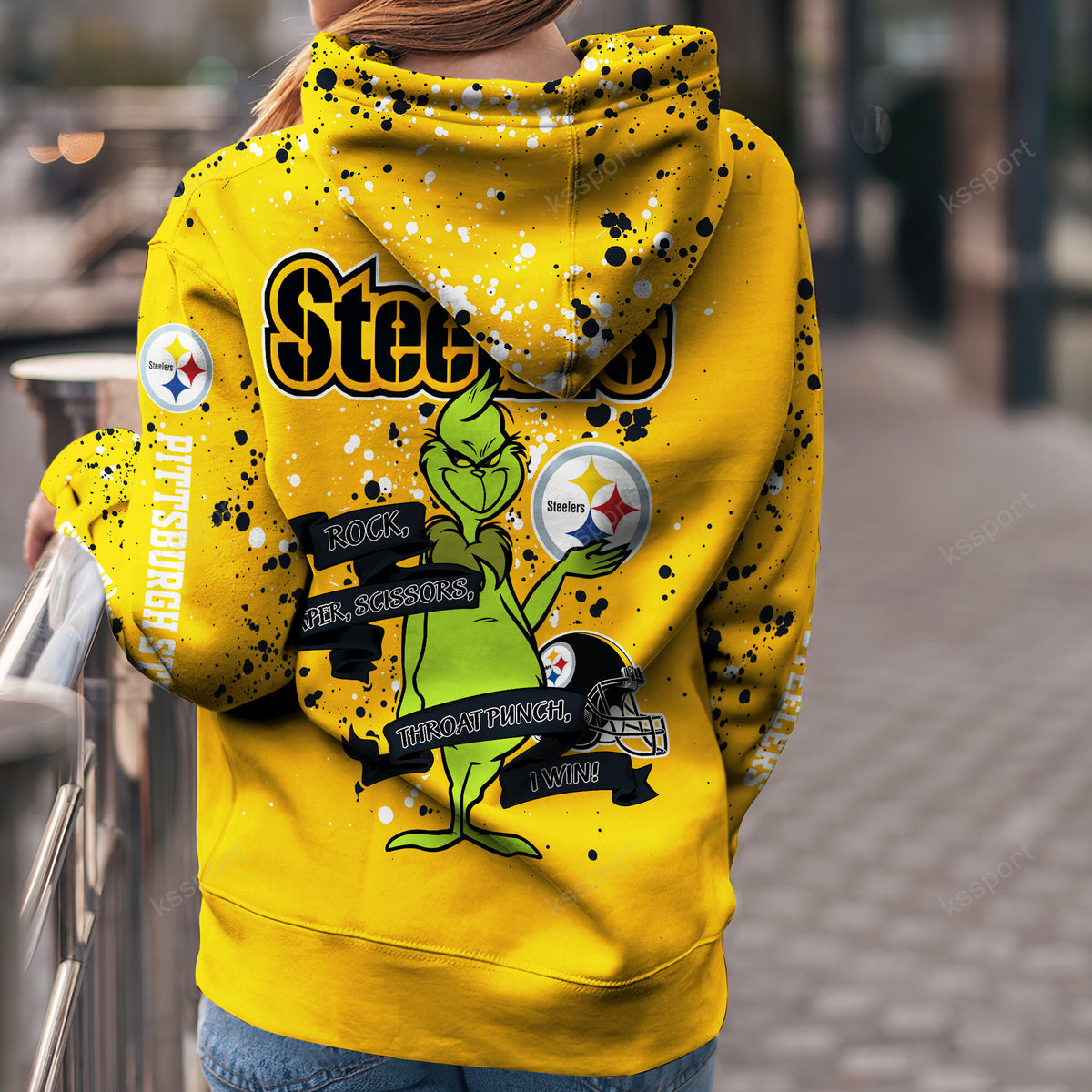Custom NFL Pittsburgh Steelers Hoodie Leggings The Grinch Hoodie Rock Paper Scissors Throat Punch I Win