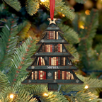 Custom Name Christmas Book Tree - Personalized Wood Ornament - Christmas Gift For Book Lovers, Librarian