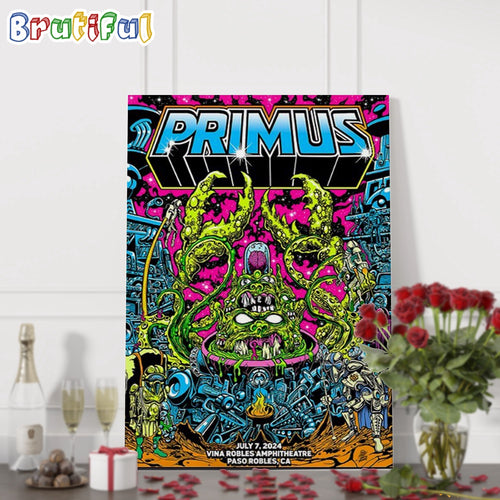Primus Band July 7 2024 Vina Robles Amphitheatre Paso Robles CA Tour Wall Art Poster Canvas