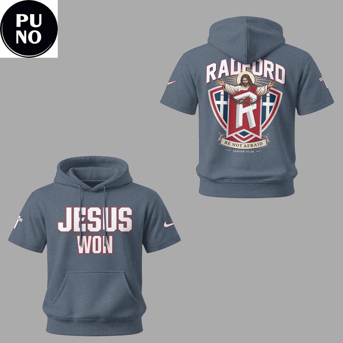 Radford Highlanders Baseball 2026 Jesus Won Short-Sleeve Hoodie T-Shirt