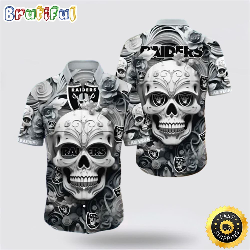Raiders Hawaiian Shirt Print Rose Skull Unleash Your Team Spirit