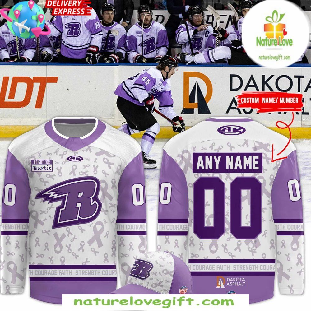2026 Rapid City Rush Hockey Jersey Cancer Awareness