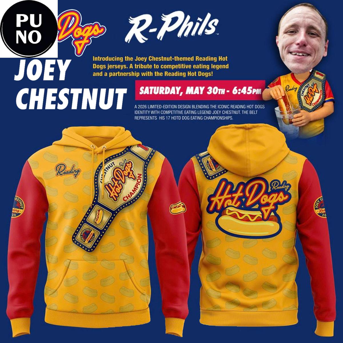 Reading Fightin Phils x Hot Dogs Joey Chestnut Night 2026 Hoodie T-Shirt