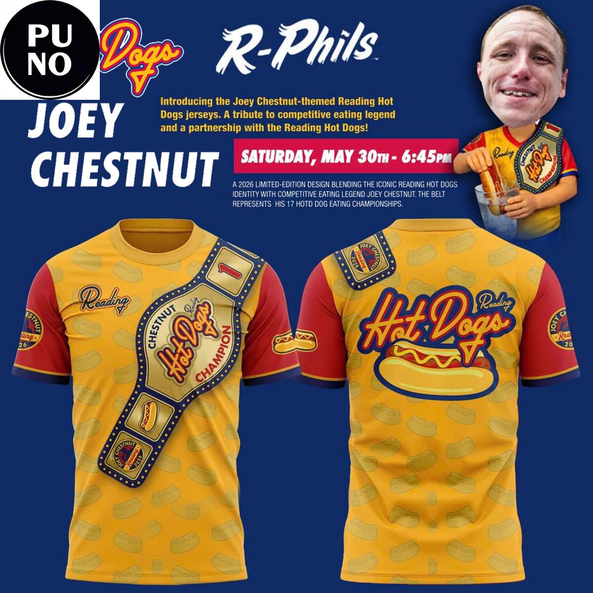 Reading Fightin Phils x Hot Dogs Joey Chestnut Night 2026 Hoodie T-Shirt
