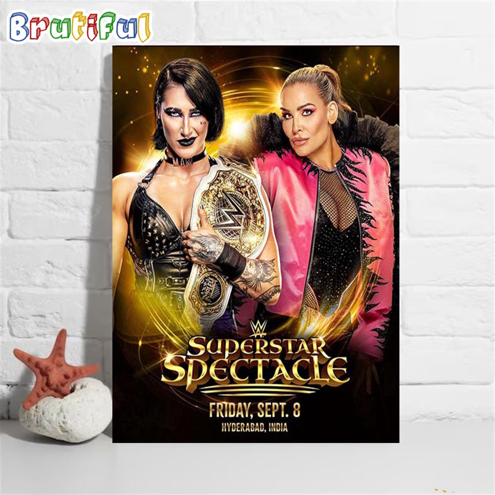 Rhea Ripley vs Natby Nature For Womens World Championship at WWE Superstar Spectacle in Hyderabad India Wall Art Poster Canvas