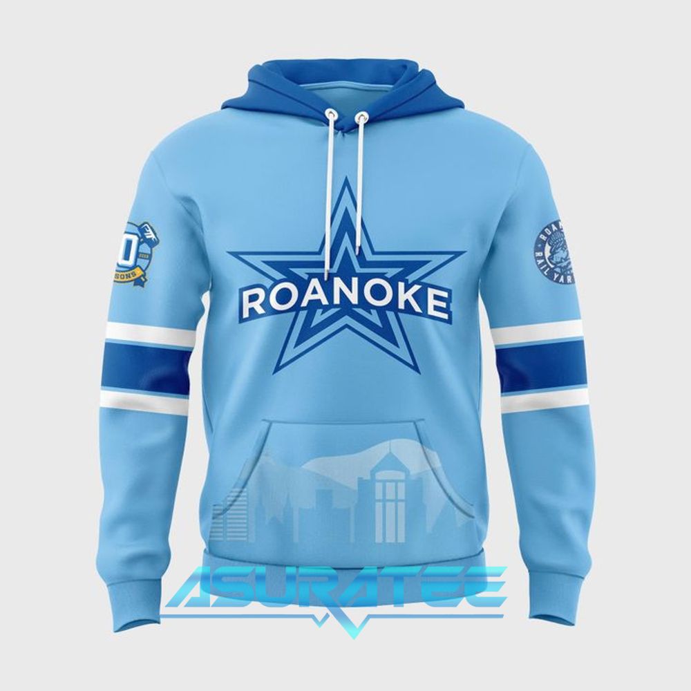 Roanoke Rail Yard Dawgs 2025 Light Blue Hoodie, Cap