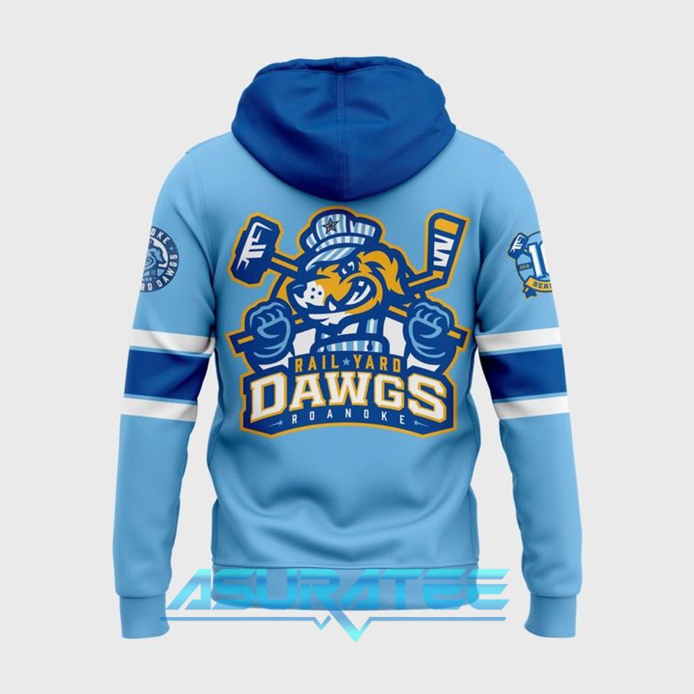 Roanoke Rail Yard Dawgs 2025 Light Blue Hoodie, Cap