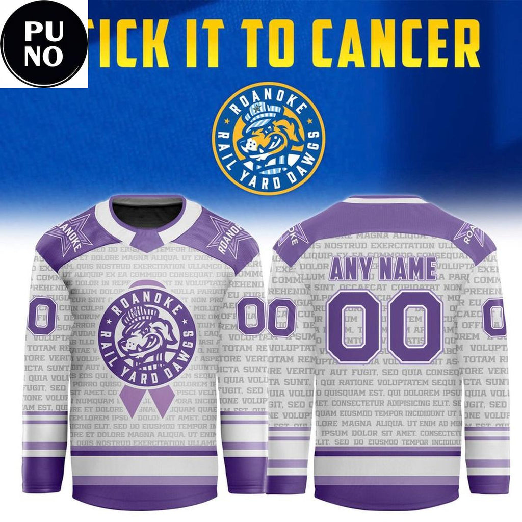 Roanoke Rail Yard Dawgs 2026 Stick it to Cancer Night Personalized Hockey Jersey