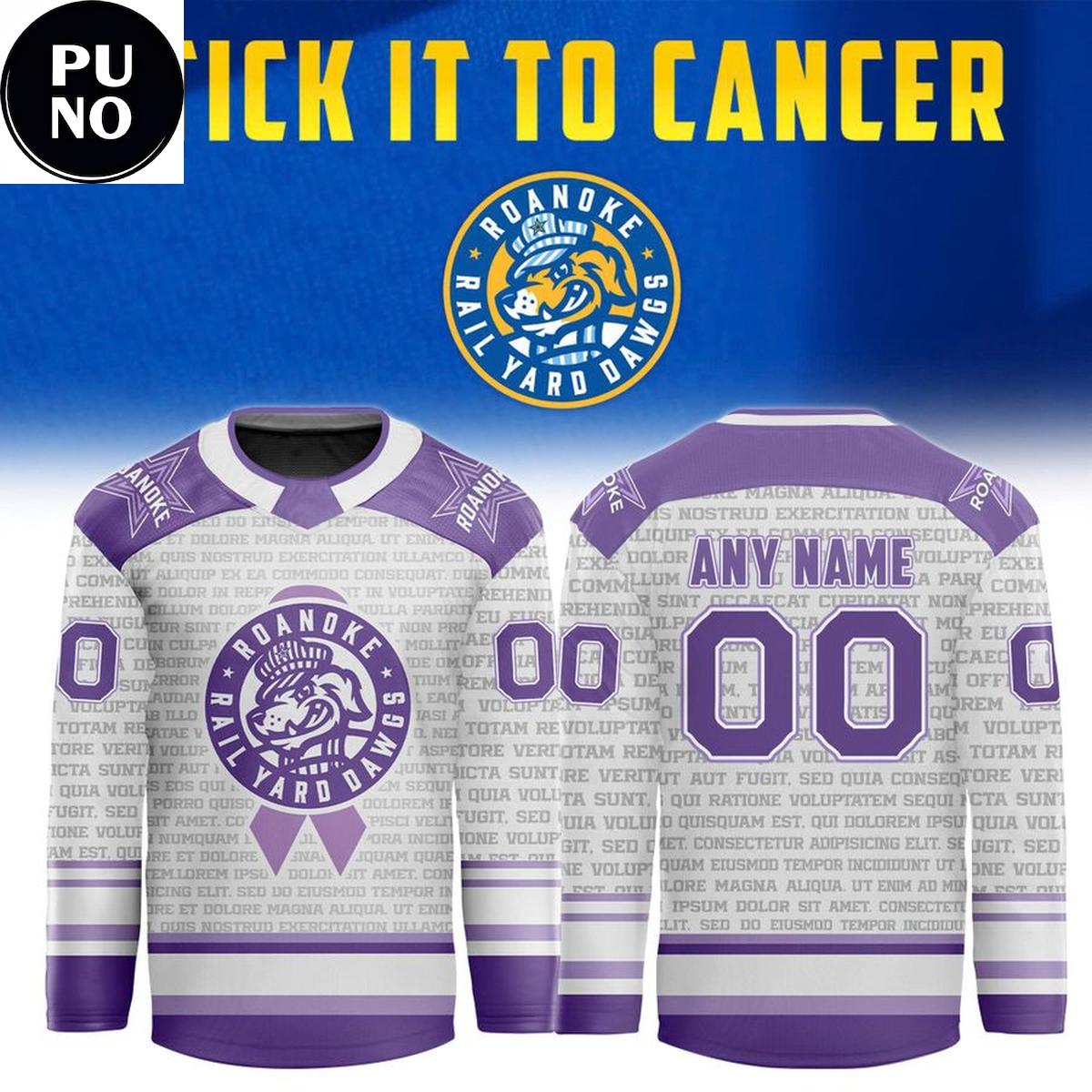 Roanoke Rail Yard Dawgs 2026 Stick it to Cancer Night Personalized Hockey Jersey