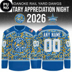 Roanoke Rail Yard Dawgs Military Appreciation Night 2026 Personalize Hockey Jersey