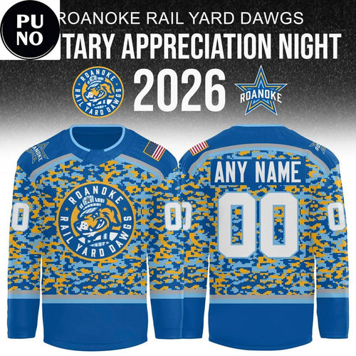 Roanoke Rail Yard Dawgs Military Appreciation Night 2026 Personalize Hockey Jersey