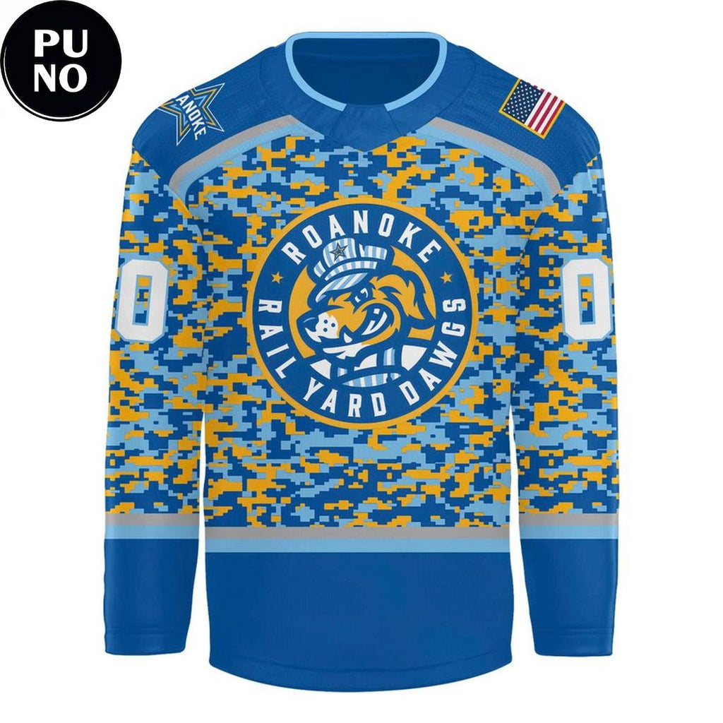 Roanoke Rail Yard Dawgs Military Appreciation Night 2026 Personalize Hockey Jersey