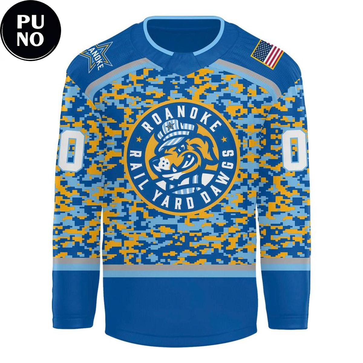 Roanoke Rail Yard Dawgs Military Appreciation Night 2026 Personalize Hockey Jersey