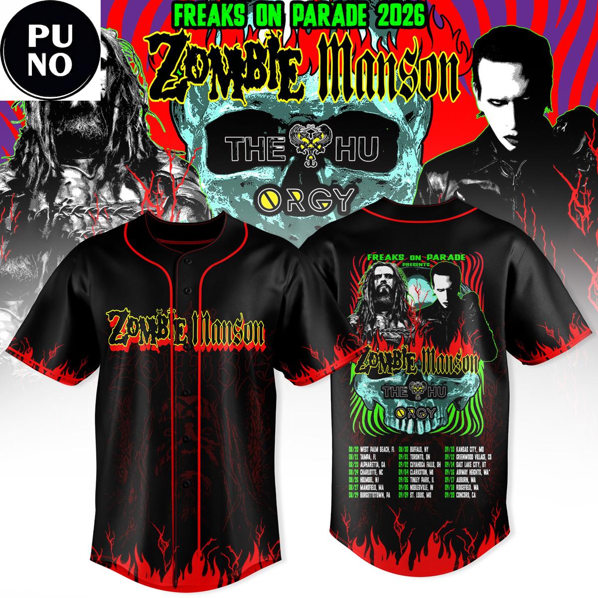 Rob Zombie Marilyn Manson Freaks On Parade Tour 2026 Baseball Jersey