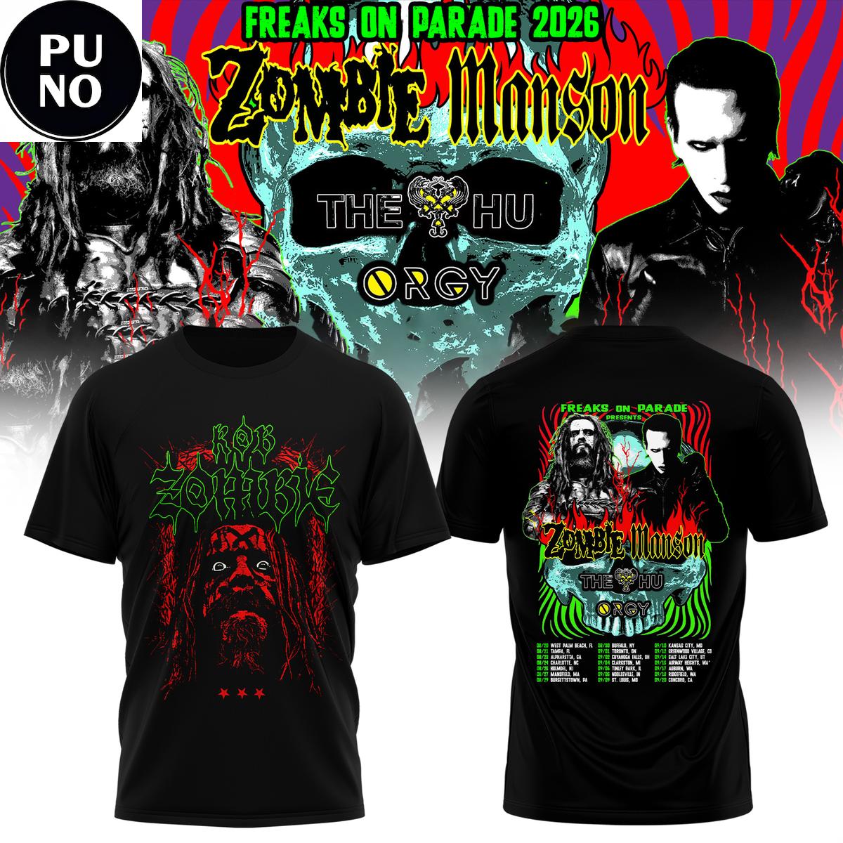 Rob Zombie Marilyn Manson Freaks On Parade Tour 2026 Hoodie T-Shirt