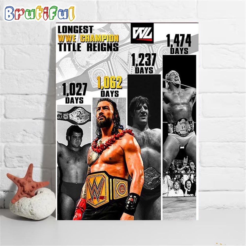 Roman Reigns Top 3 Longest WWE Champion Title Wall Art Poster Canvas