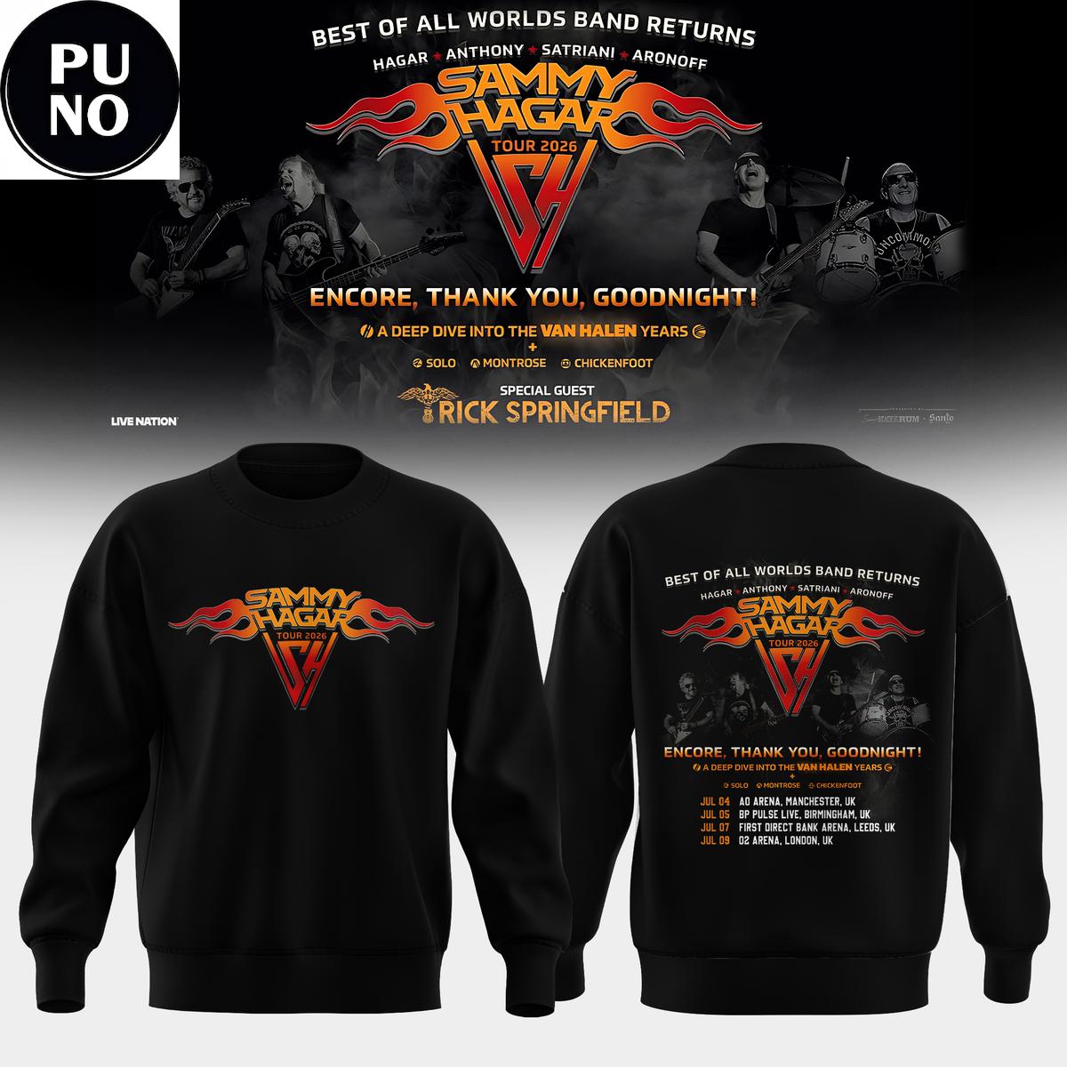 Sammy Hagar EU Tour 2026 Encore Thank You Goodnight Hoodie Shirt