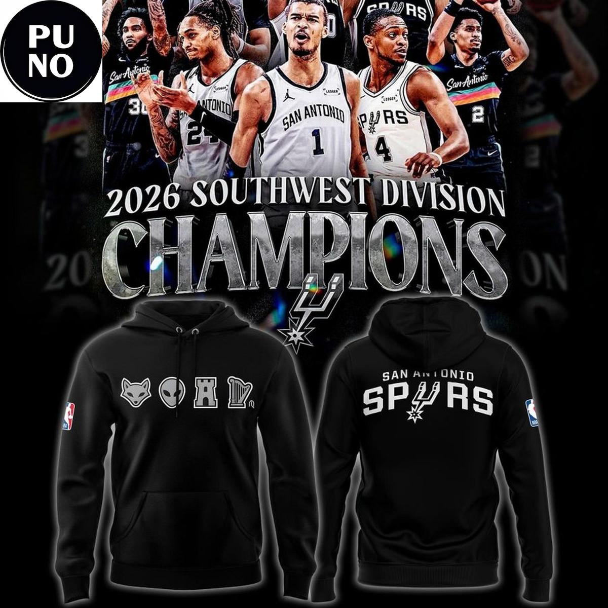 San Antonio Spurs 2026 Southwest Division Champions Big 4 Icons Hoodie T-Shirt