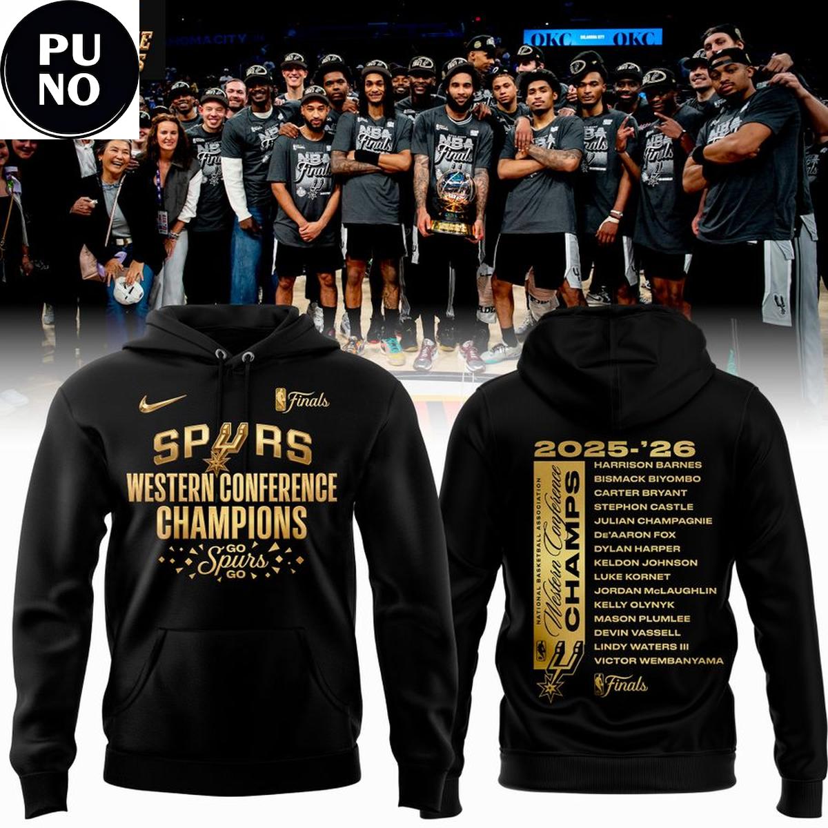 San Antonio Spurs 2026 Western Conference Finals Champions Golden Black Hoodie T-Shirt