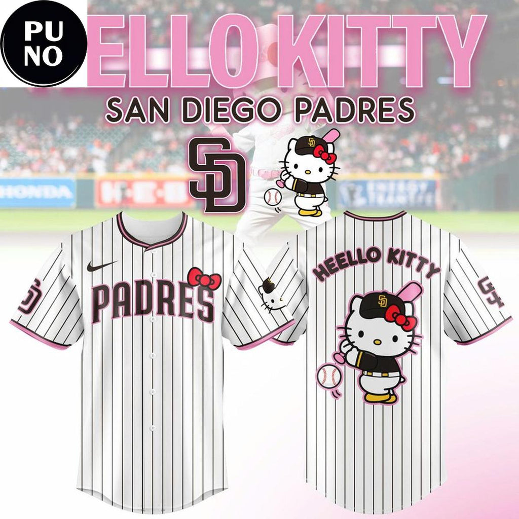 San Diego Padres x Hello Kitty Night 2026 Black Stripes Baseball Jersey