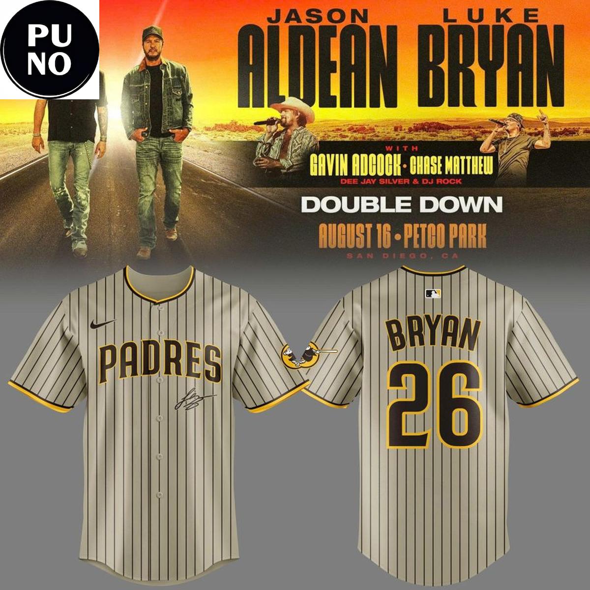 San Diego Padres x Jason Aldean & Luke Bryan 2026 Double Down Tour Personalized Baseball Jersey