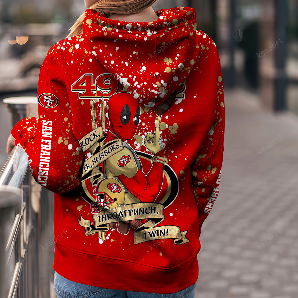 Custom NFL San Francisco 49ers Hoodie Leggings Rock Paper Scissors Throat Punch I Win Hoodie