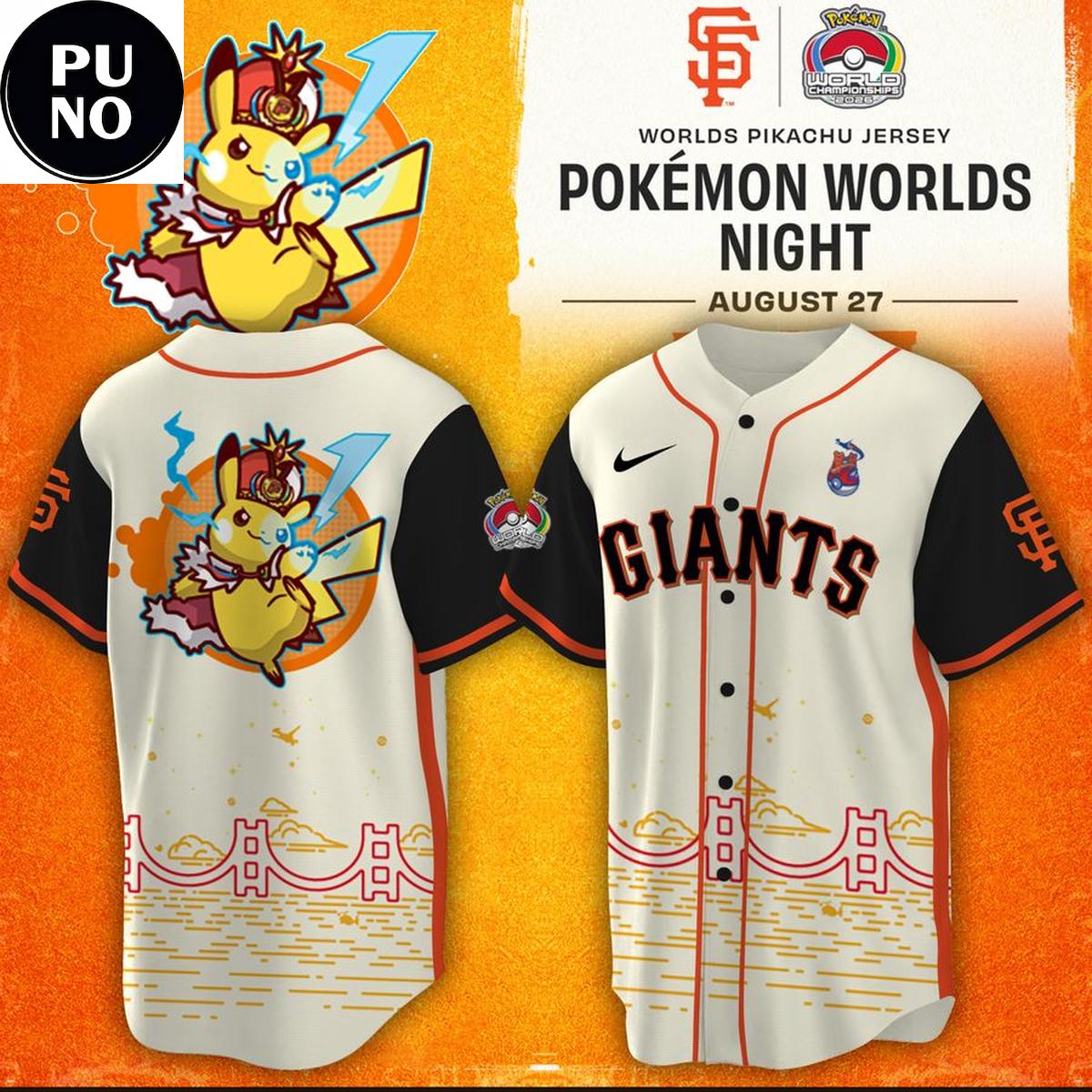 San Francisco Giants x Pokemon Worlds Night 2026 Worlds Pikachu Baseball Jersey