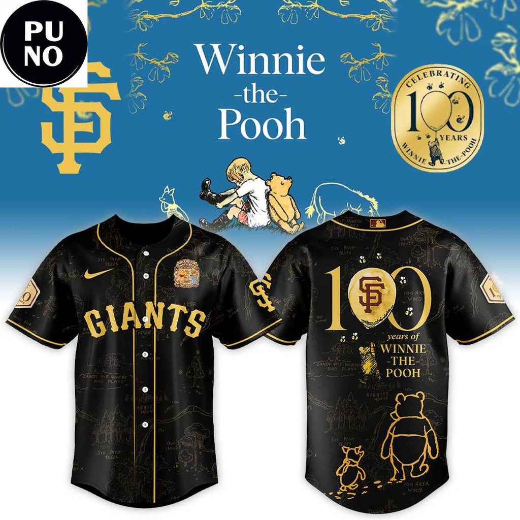 San Francisco Giants x Winnie The Pooh 100th Anniversary 2026 Black & Gold Baseball Jersey