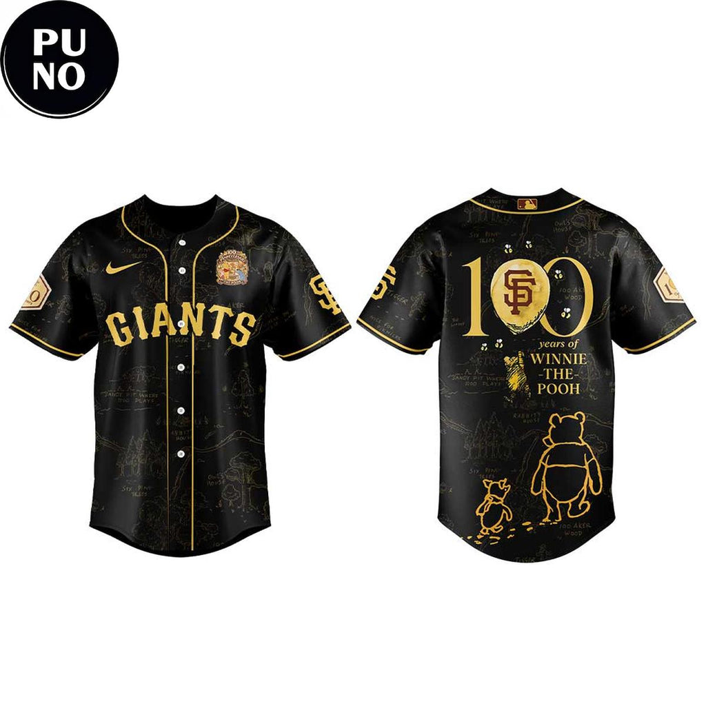 San Francisco Giants x Winnie The Pooh 100th Anniversary 2026 Black & Gold Baseball Jersey