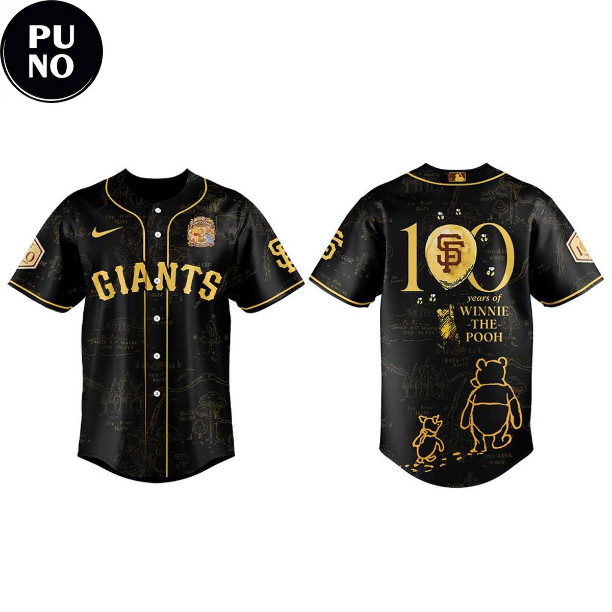 San Francisco Giants x Winnie The Pooh 100th Anniversary 2026 Black & Gold Baseball Jersey