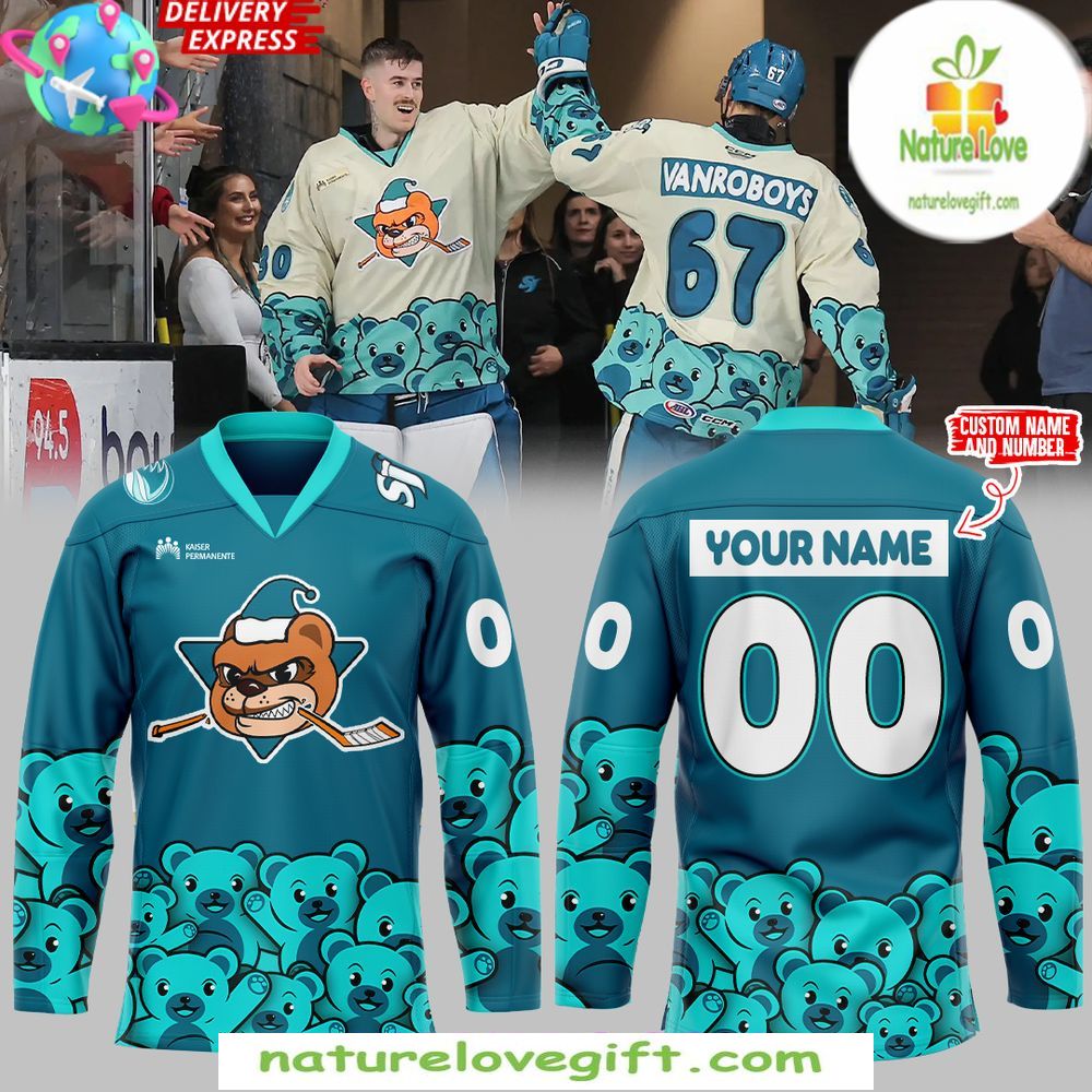 San Jose Barracuda Blue Hockey Jersey Teddy Bear Edition