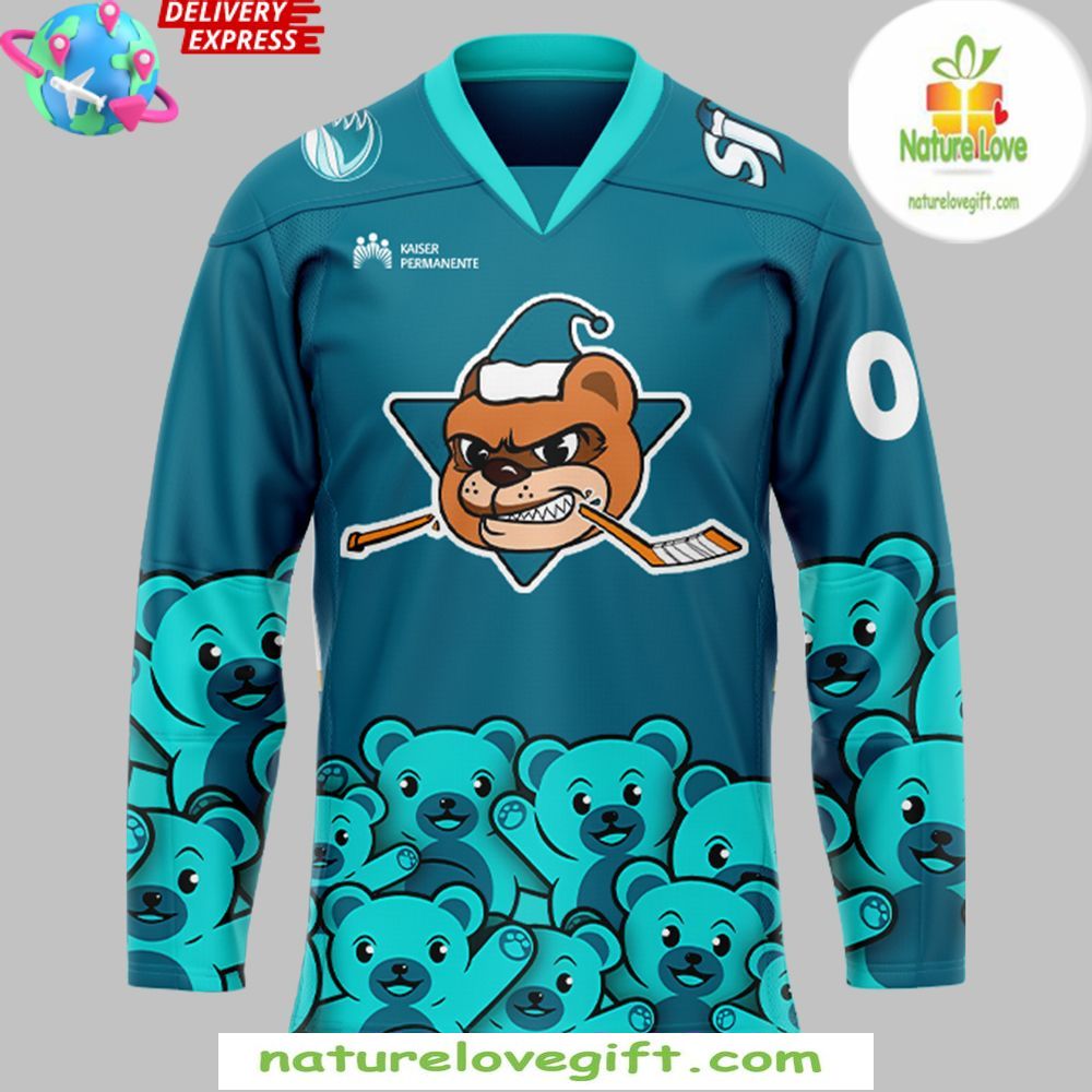 San Jose Barracuda Blue Hockey Jersey Teddy Bear Edition