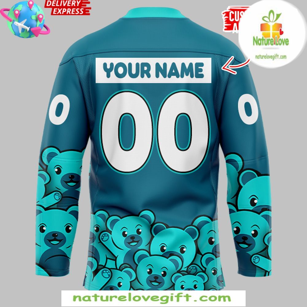 San Jose Barracuda Blue Hockey Jersey Teddy Bear Edition