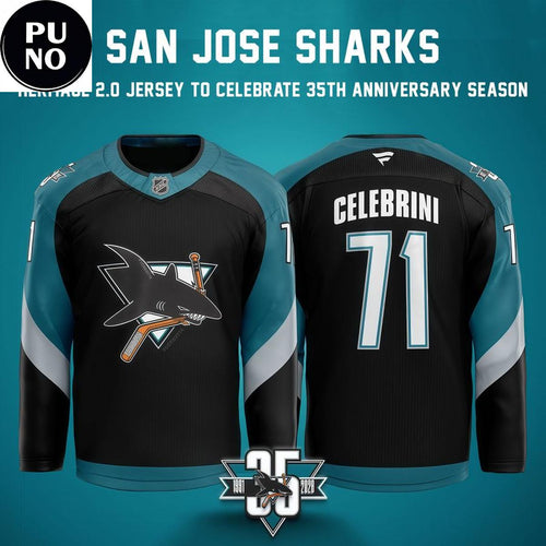 San Jose Sharks Fanatics Heritage 2.0 Celebrate 35th Anniversary Season Personalized Hockey Jersey