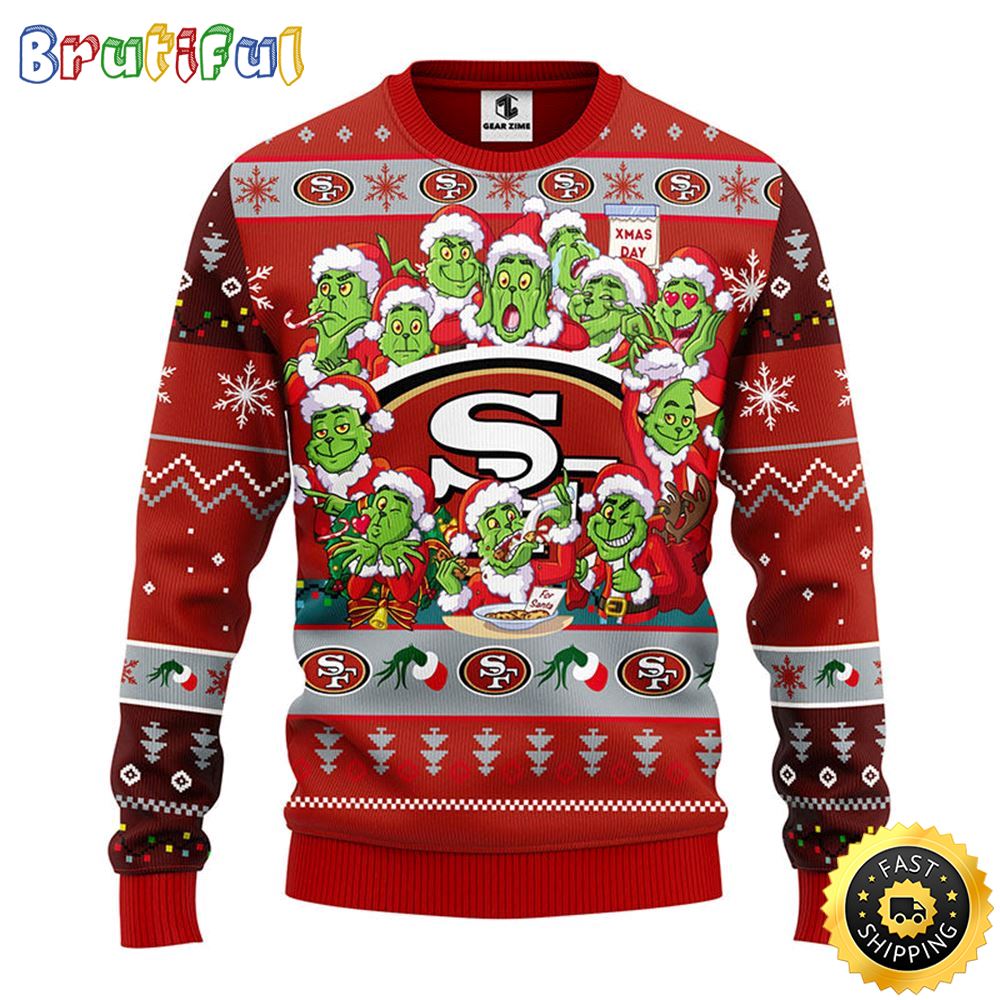 San Francisco 49ers Christmas Ugly Sweater Print 12 Grinch Xmas Day Show Your Team Spirit
