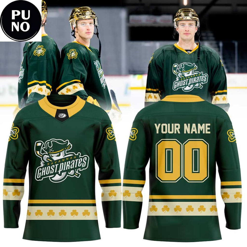 Savannah Ghost Pirates x St. Patrick’s Day 2026 Personalized Hockey Jersey